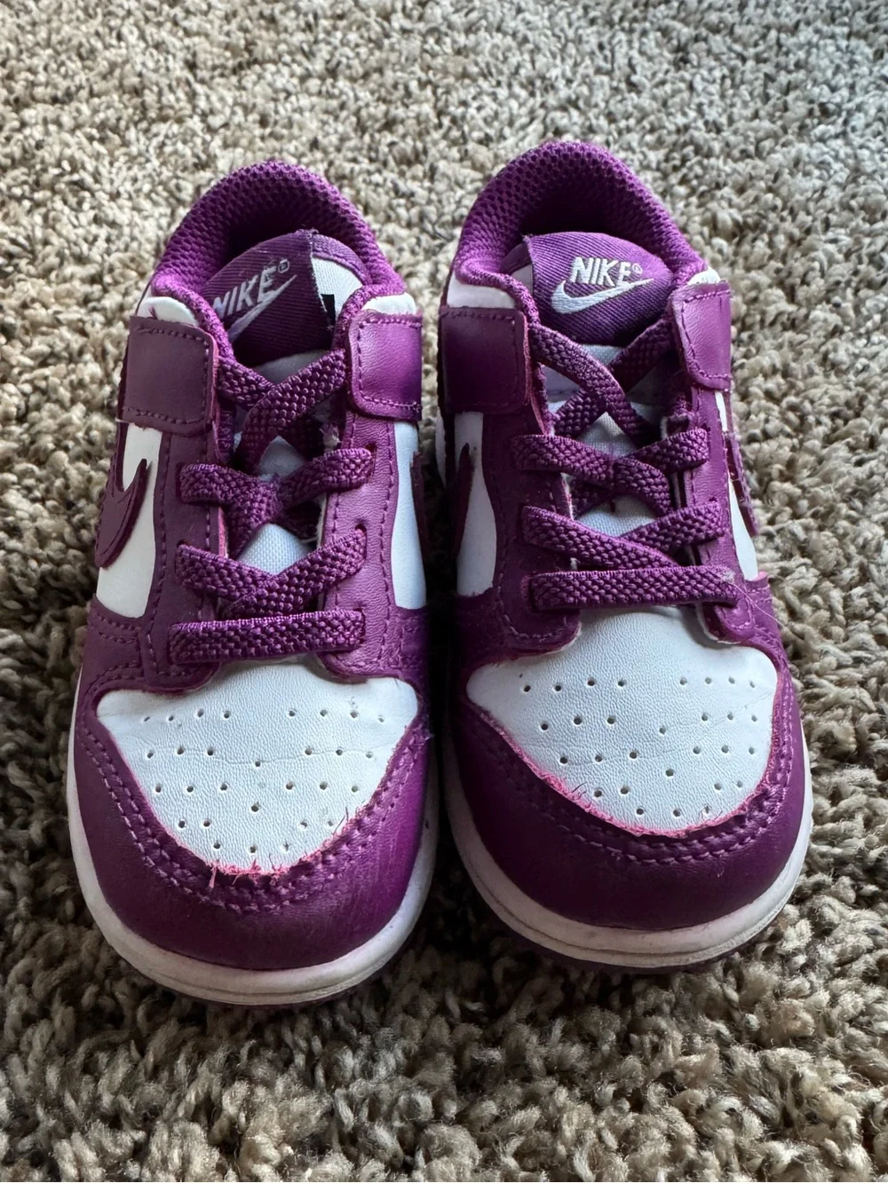 Nike Kids Purple and White Low-Top Sneakers with Hook-and-Loop Strap